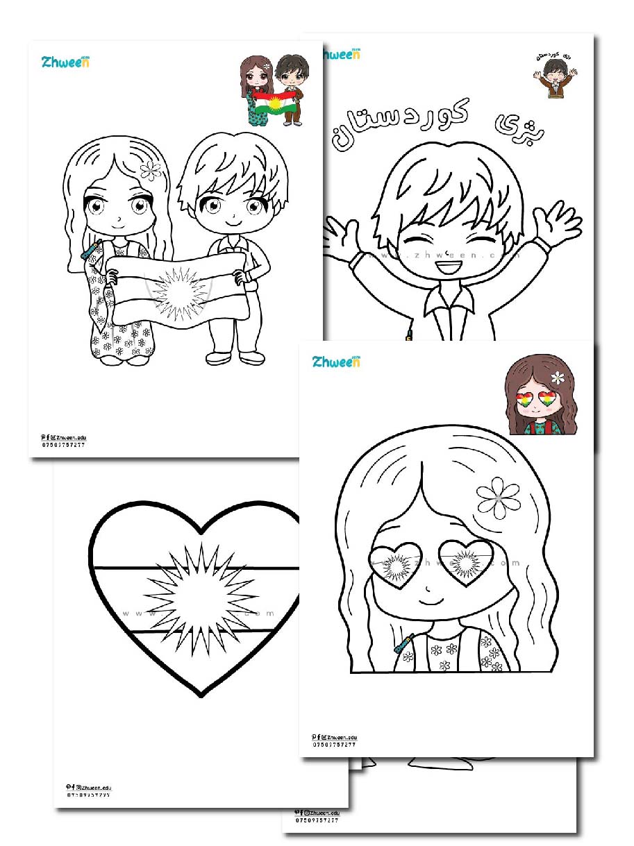 Coloring Zhween characters - Kurdish Flag Edition