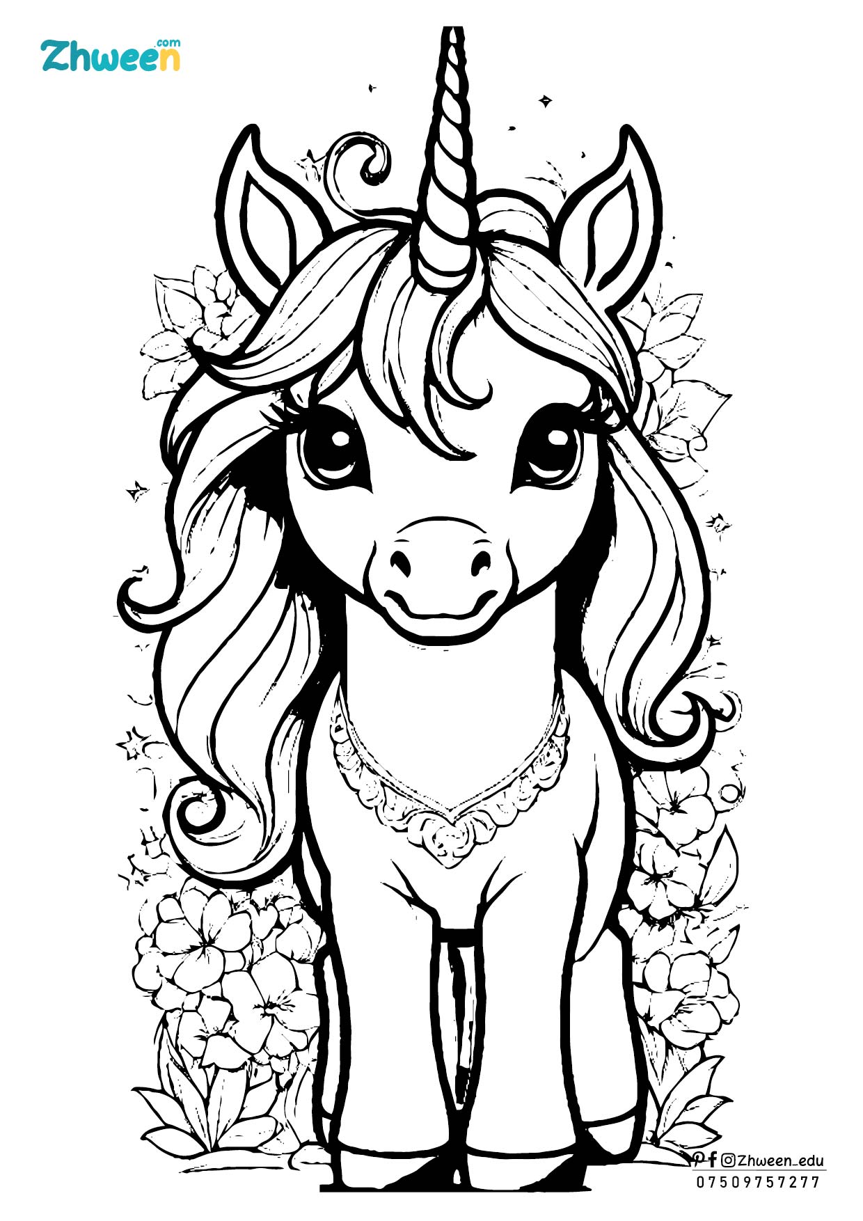 coloring unicorn, princess and prince